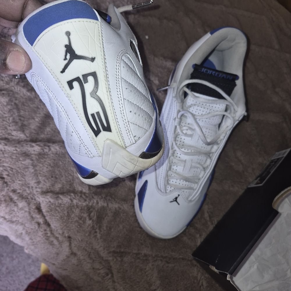 Jordan White and Blue High-Top Sneakers - Picture 4 of 5